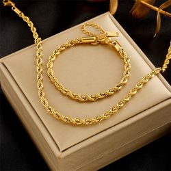 dieyuro 316l stainless steel gold color chain necklace bracelets for women and girls - fashion non-fading lady jewelry