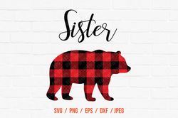 sister bear, buffalo cut filebear buffalo, plaid svg, bear vector file, bear clipart