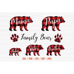 family bear, buffalo plaid cut file, bear buffalo, plaid svg, bear vector file, bear clipart, mama bear svg