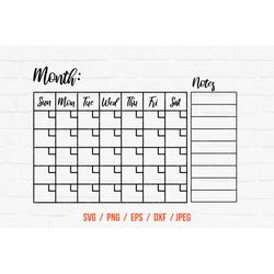 calendar with notes, home office decor, monthly calendar cut file, calendar downloadable, laser cut