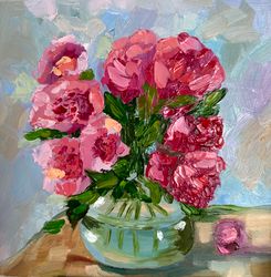 peony oil painting original art wall art painting impasto original painting flowers oil artwork