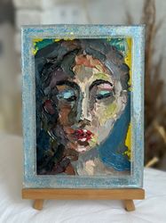 woman face framed abstract original art woman face painting woman face oil painting woman portrait abstract