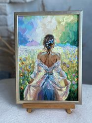 woman original art girl painting woman impasto field of flowers painting girl abstract painting impasto canvas