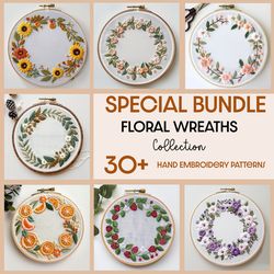 wreaths bundle - embroidery patterns, frames collection, embroidery template, hand embroidery bundle, pdf template