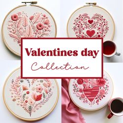 love valentines day embroidery patterns, frames collection, embroidery template, hand embroidery bundle, pdf template