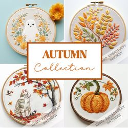 autumn embroidery patterns, frames collection, embroidery template, hand embroidery bundle, pdf template, pdf embroidery