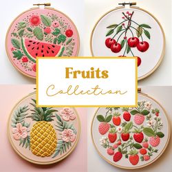 fruits embroidery patterns, frames collection, embroidery template, hand embroidery bundle, pdf template, pdf embroidery