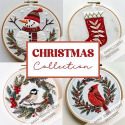 christmas embroidery patterns, frames collection, embroidery template, hand embroidery bundle, pdf template