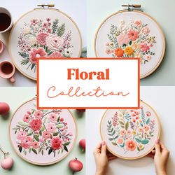 floral embroidery patterns, frames collection, embroidery template, hand embroidery bundle, pdf template, pdf embroidery