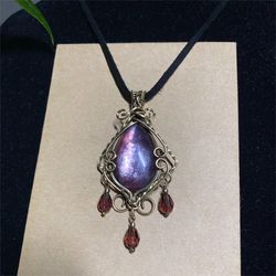 violet lepidolite handmade vintage style necklace