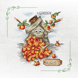 enchanted orchard cottage, rustic apple cross-stitch pattern, august apple basket