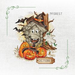 october magic, spooky charm, haunted house & ghost cross-stitch pattern