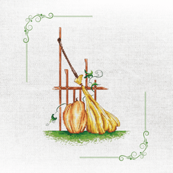 october mood cross stitch pattern - red pumpkin & golden broom design