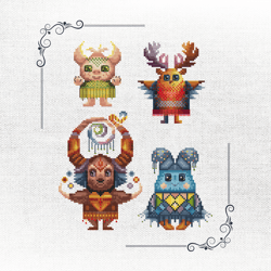 fantasy cross-stitch design for crafting enthusiasts: thread monsters pattern