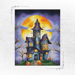 spooky stitch pattern - full moon design for halloween cross-stitch at midnight manor