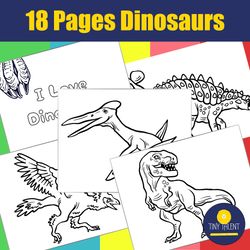 dinosaur printable coloring pages | preschool kids coloring book | homeschool color paint activity | easy coloring book