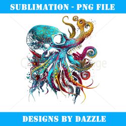deep sea colorful octopus shark animal skull tattoo graphic - instant sublimation digital download