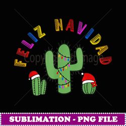 colorful feliz navidad cactus santa hats christmas lights - stylish sublimation digital download