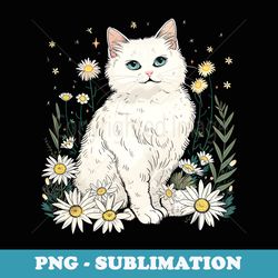 cat daisy flower photography gardens pets in bloom. - vintage sublimation png download
