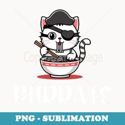 Funny Smiling Kawaii Pirate Cat Hat Purrate Eating Spaghetti - Signature Sublimation Png File