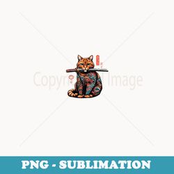 japanese samurai ninja cat kawaii tattoo graphic - high-resolution png sublimation file