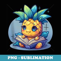 cute anime pineapple fruit reading a book kawaii style art - retro png sublimation digital download