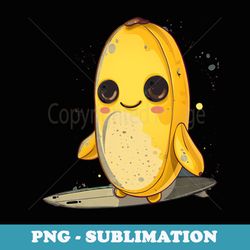 cute anime banana fruit smiling surfing kawaii style art - decorative sublimation png file