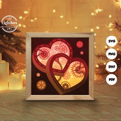 heart gear 5 shadow box files, paper cut light box template files, shadow box paper cut, 3d papercut light box svg file