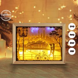 love in the park paper cut light box template, shadow box, 3d papercut lightbox svg file diy, cutting cricut, svg templa