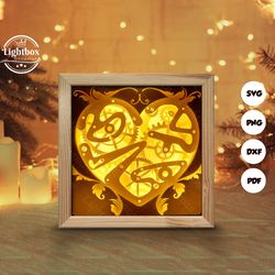 heart gear 2 shadow box files, paper cut light box template files, shadow box paper cut, 3d papercut light box svg file