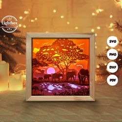 elephant 1 shadow box files, paper cut light box template files, shadow box paper cut, 3d papercut light box svg file di