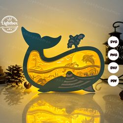 ocean whale box shadow box svg, whale box svg, whale box lantern svg, cricut files, cutting lamp 3d shadow box