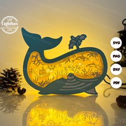 seabed whale box shadow box svg, whale box svg, whale box lantern svg, cricut files, cutting lamp 3d shadow box