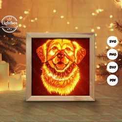 golden retriever shadow box files, paper cut light box template files, shadow box paper cut, 3d papercut light box svg f