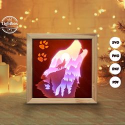 wolf shadow box files, paper cut light box template files, shadow box paper cut, 3d papercut light box svg file diy, cut