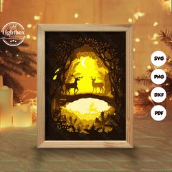 deer 1 shadow box files, paper cut light box template files, shadow box paper cut, 3d papercut light box svg file diy, c