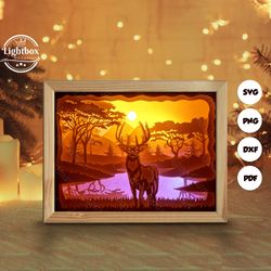 deer 3 shadow box files, paper cut light box template files, shadow box paper cut, 3d papercut light box svg file diy, c