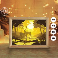 simple deer shadow box files, paper cut light box template files, shadow box paper cut, 3d papercut light box svg file d