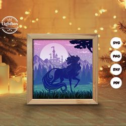 unicorn 4 shadow box files, paper cut light box template files, shadow box paper cut, 3d papercut light box svg file diy