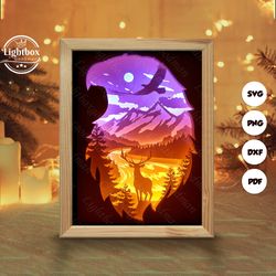 spirit of the forest shadow box files, paper cut light box template files, shadow box paper cut, 3d papercut