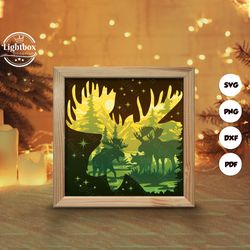 moose 2 shadow box files, paper cut light box template files, shadow box paper cut, 3d papercut light box svg file diy,