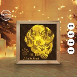 dachshund shadow box files, paper cut light box template files, shadow box paper cut, 3d papercut light box svg file diy