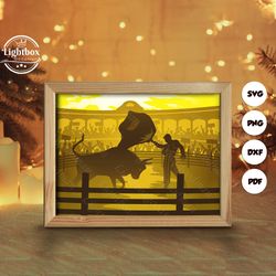 bull fight shadow box files, paper cut light box template files, shadow box paper cut, 3d papercut light box svg file di