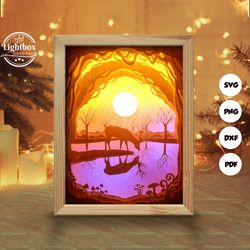 deer 5 shadow box files, paper cut light box template files, shadow box paper cut, 3d papercut light box svg file diy, c