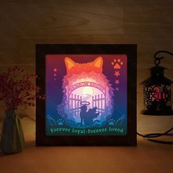 cat memorial shadow box files, paper cut light box template files, shadow box paper cut, 3d papercut light box svg file