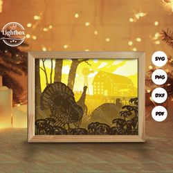 turkey birds shadow box files, paper cut light box template files, shadow box paper cut, 3d papercut light box svg file