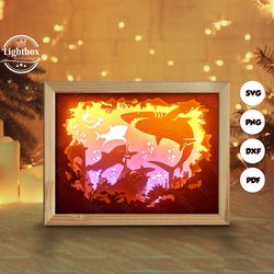 shark 1 shadow box files, paper cut light box template files, shadow box paper cut, 3d papercut light box svg file