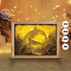 simple orca whales shadow box files, paper cut light box template files, shadow box paper cut, 3d papercut light box svg