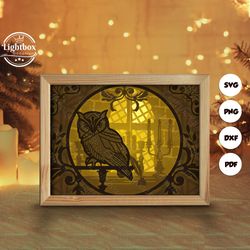 owl 1 shadow box files, paper cut light box template files, shadow box paper cut, 3d papercut light box svg file diy, cu