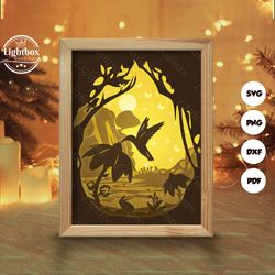 simple hummingbirds 1 shadow box files, paper cut light box template files, shadow box paper cut, 3d papercut light box